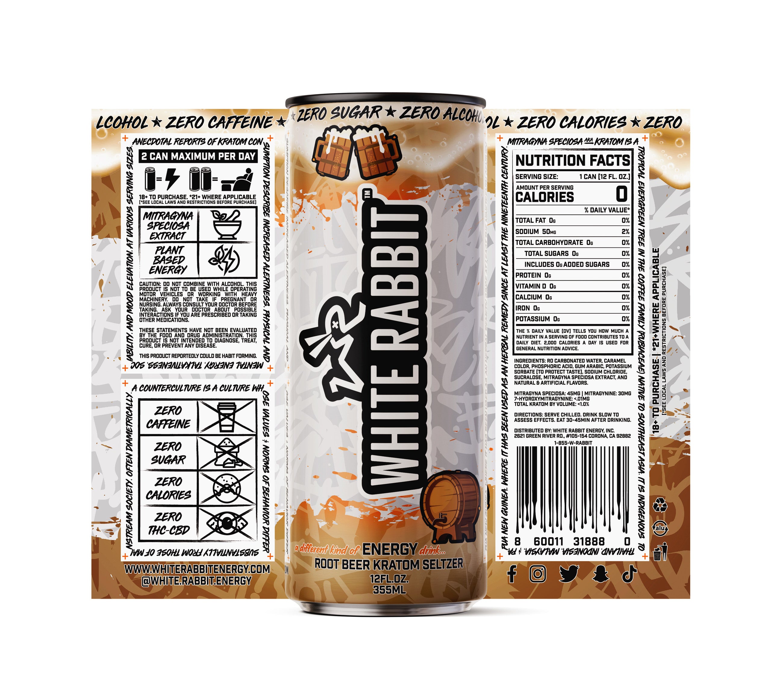White Rabbit Kratom Energy Seltzer - Rooot Beer