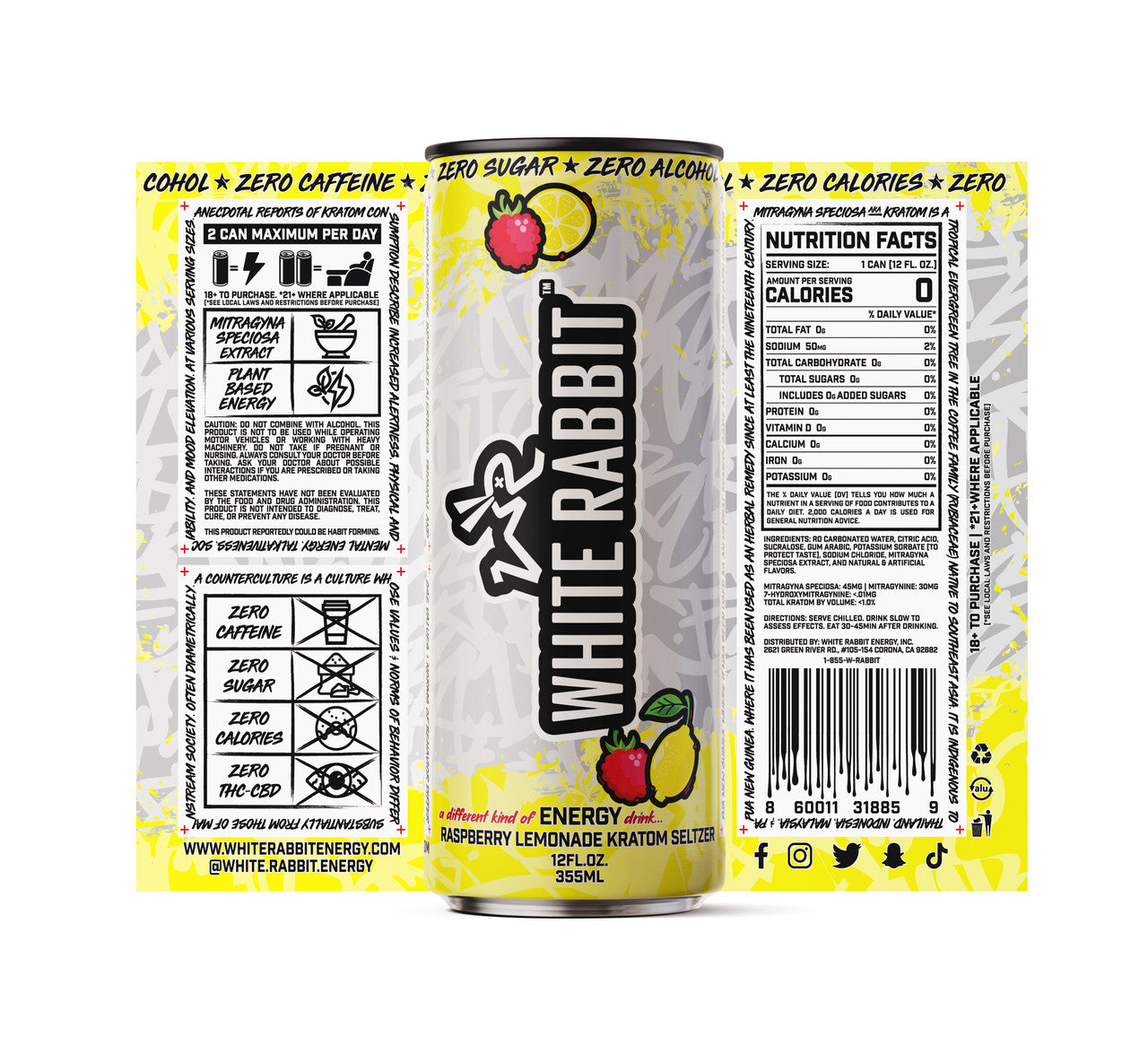 White Rabbit Kratom Energy Seltzer - Raspberry Lemonade