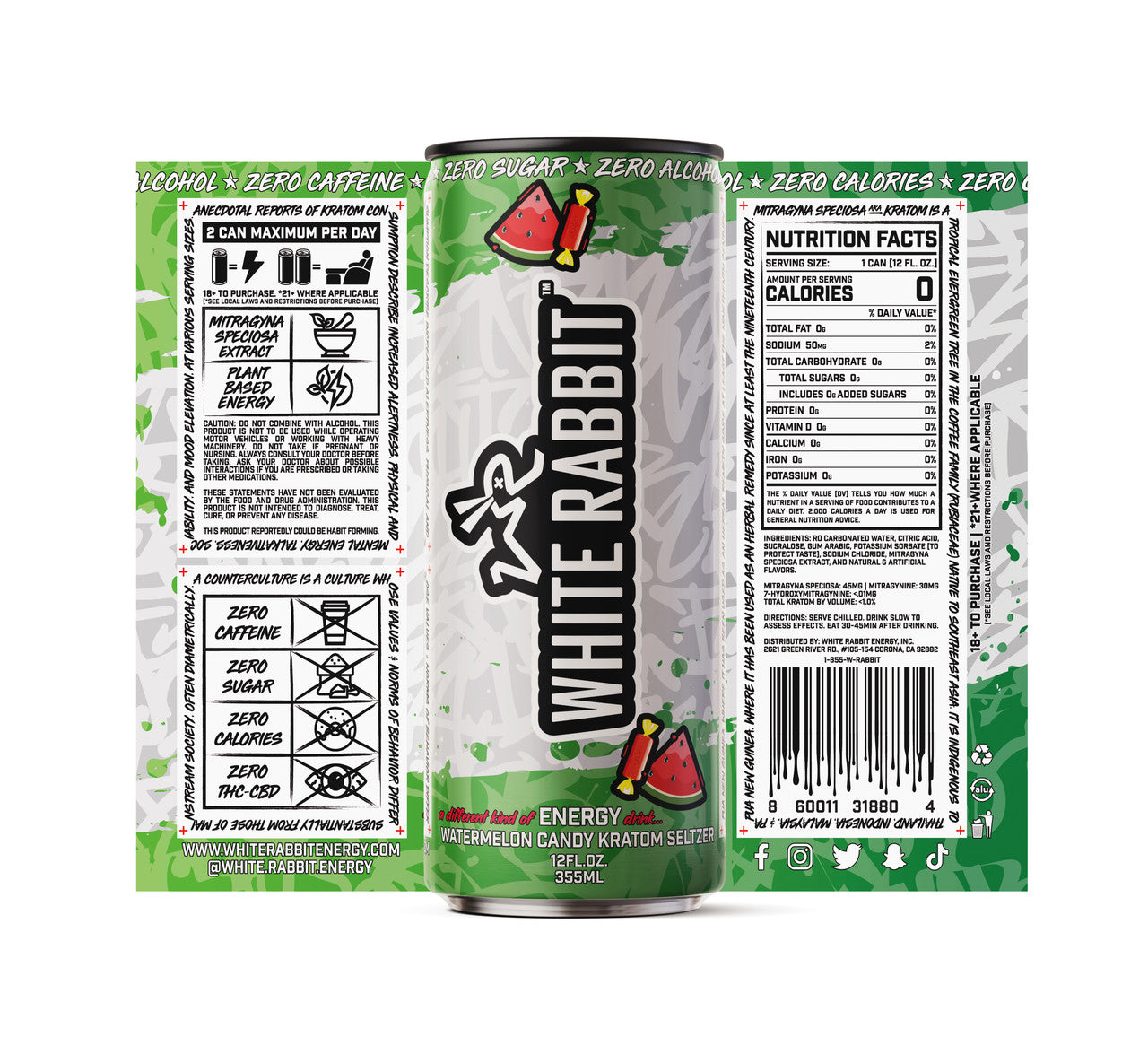 White Rabbit Kratom Energy Seltzer - Watermelon Candy
